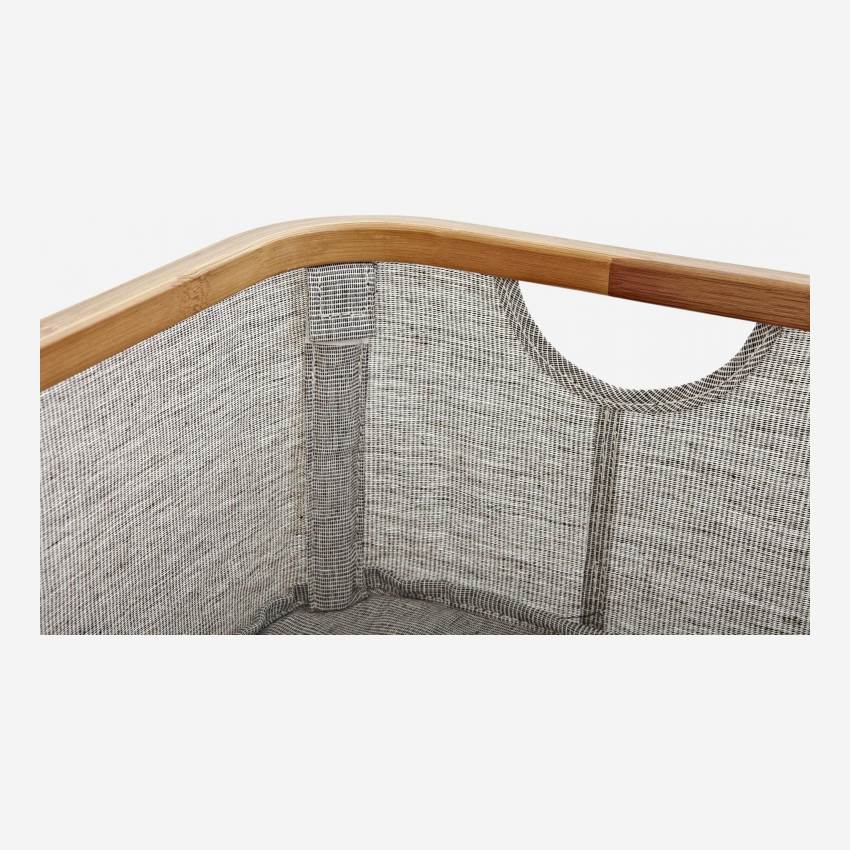 Cesto de arrumação em bambu e tecido - Cinzento - 38 x 26 x 16 cm