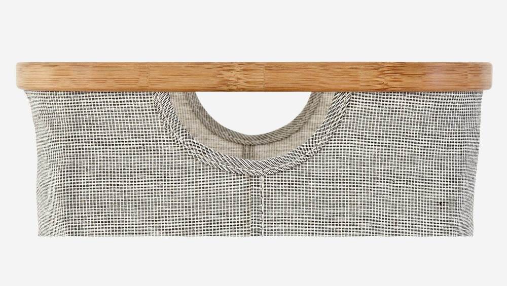Panier de rangement en bambou et tissu - Gris - 38 x 26 x 16 cm