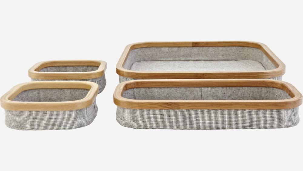 Conjunto de 4 caixas em bambu e tecido - Cinza