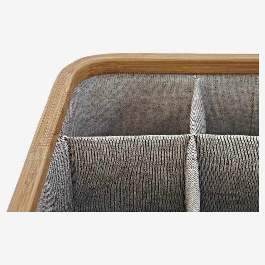 Scatola portaoggetti con 9 contenitori in tessuto grigio e bamboo