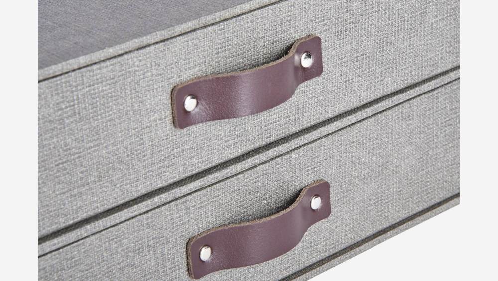 Aufbewahrungsbox mit 2 Schubladen, 14x33x25cm, aus Karton und Leder, grau