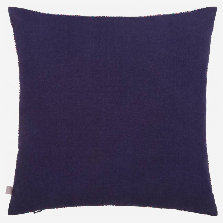 Cuscino in cotone ricamato 45x45cm con motivi blu - Design di Floriane Jacques