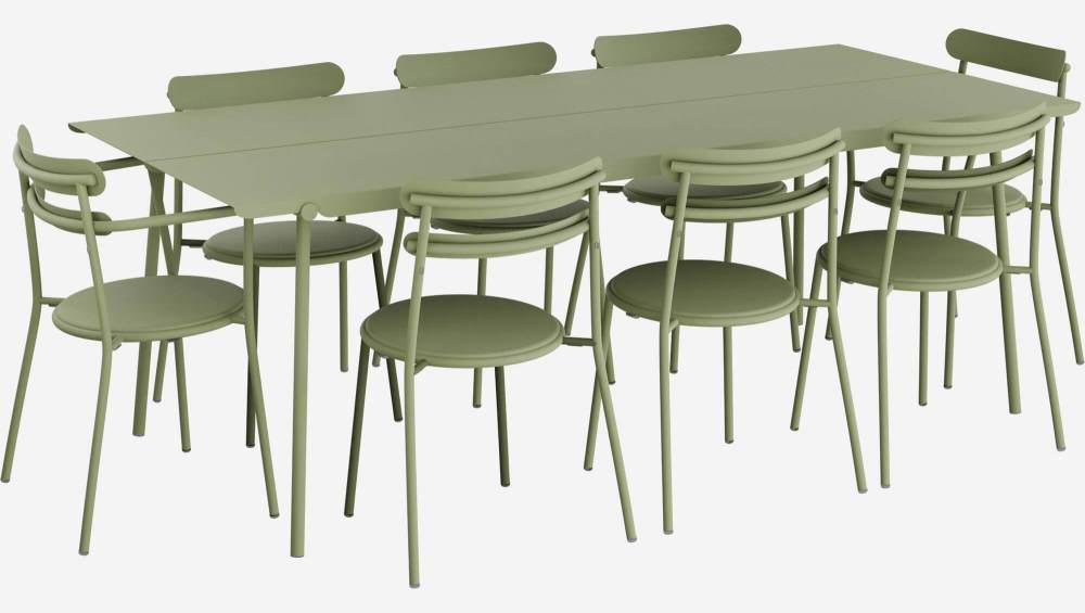Gartentisch aus Stahl – 8 Personen – Lindgrün – Design des Studios Brichet-Ziegler