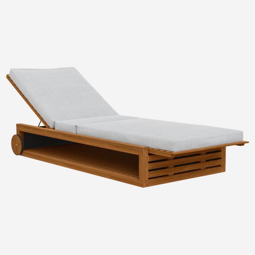 Tumbona de madera de acacia con colchón de tela - Gris claro