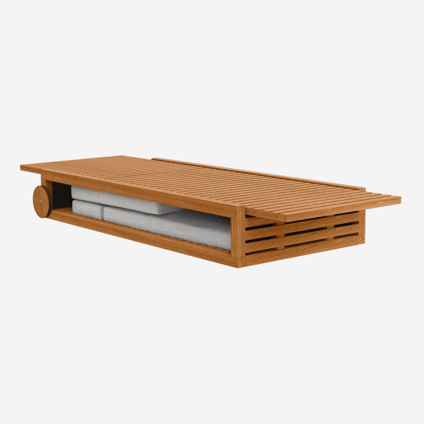 Tumbona de madera de acacia con colchón de tela - Gris claro