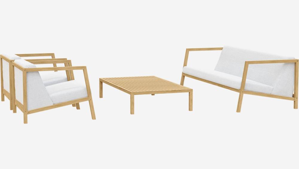 Mobiliário de jardim com 1 sofá + 2 cadeirões + 1 mesa de centro em madeira de eucalipto
