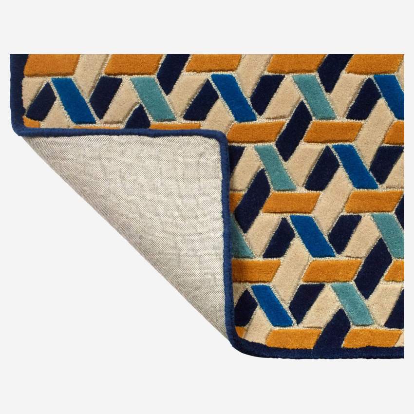Teppich, getuftet, aus Wolle - 240 x 170 cm - blau/gelb