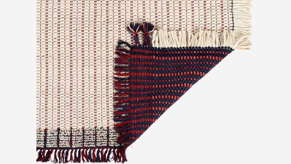 Tapijt tweezijdig te gebruiken geweven met grote franje van wol en katoen - 170 x 240 cm - Meerkleurig