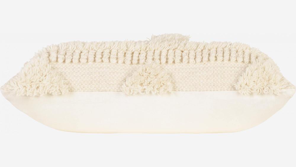 Coussin folk en coton et laine - 30 x 50 cm - Blanc