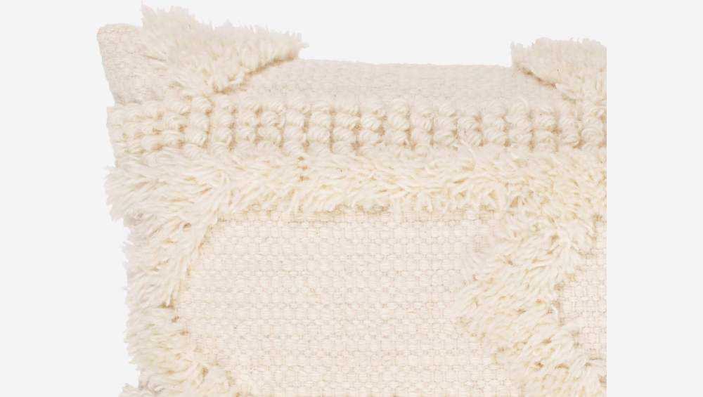 Coussin folk en coton et laine - 30 x 50 cm - Blanc