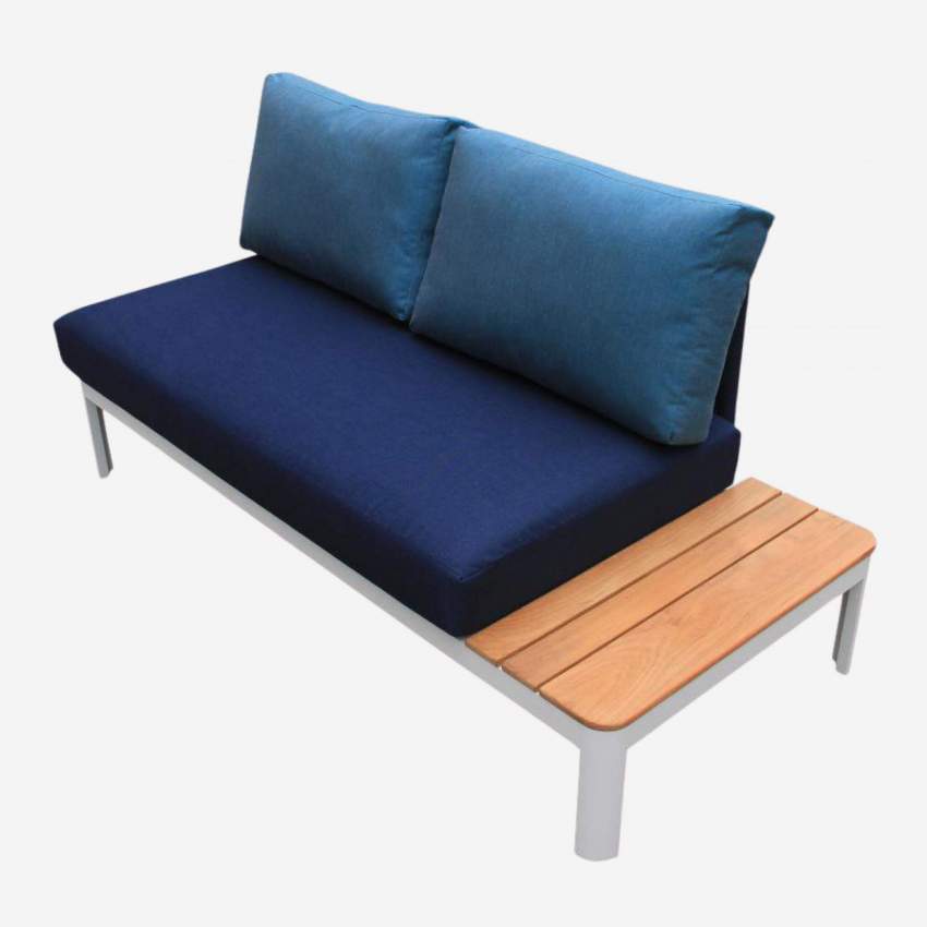 Outdoor-Sofa aus Aluminium mit Tisch rechts + Kissen Sunbrella - mattes Weiß