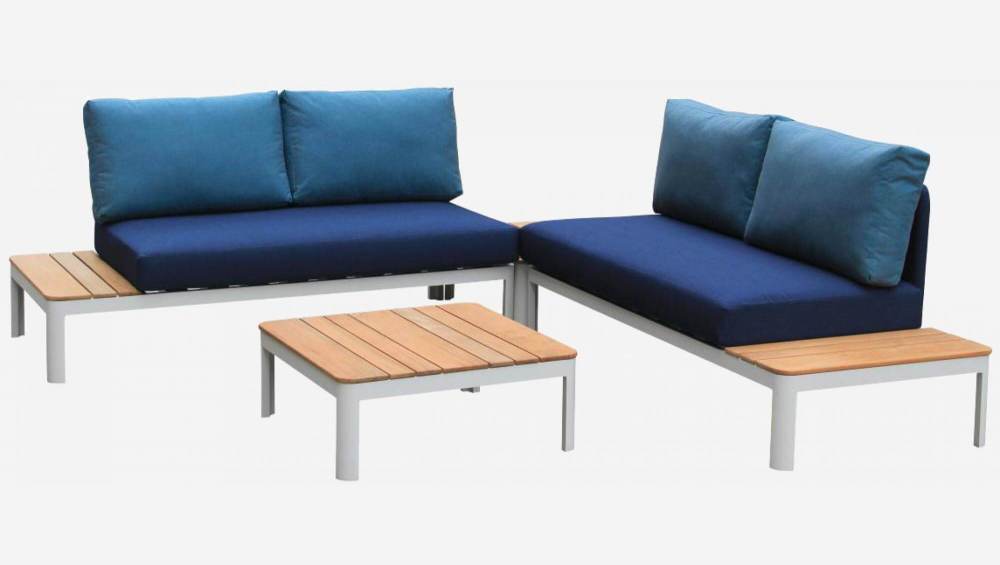 Outdoor-Sofa aus Aluminium mit Tisch links + Kissen Sunbrella - mattes Weiß
