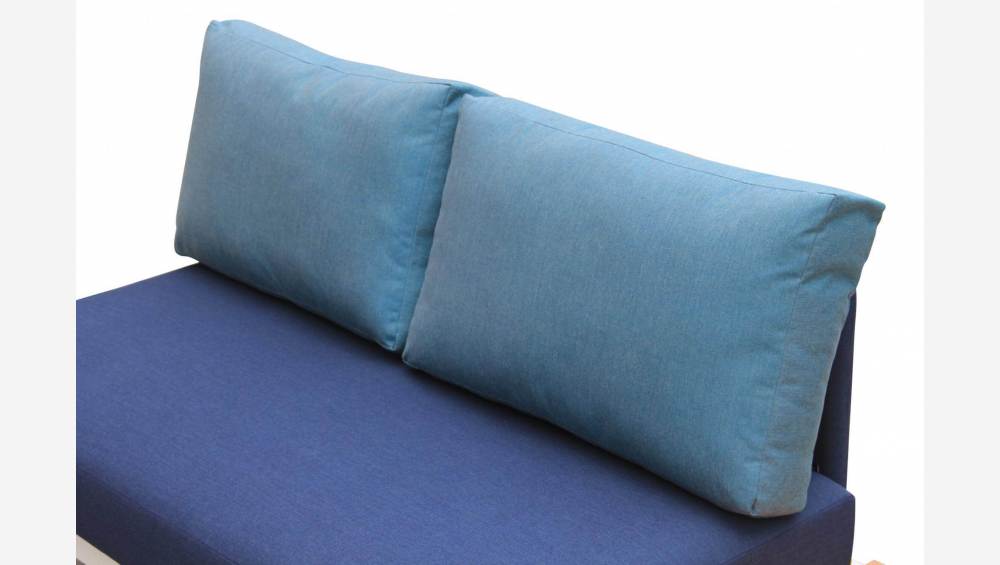 Canapé de jardin en aluminium blanc poudré avec table à gauche + Coussins Sunbrella bleu indigo