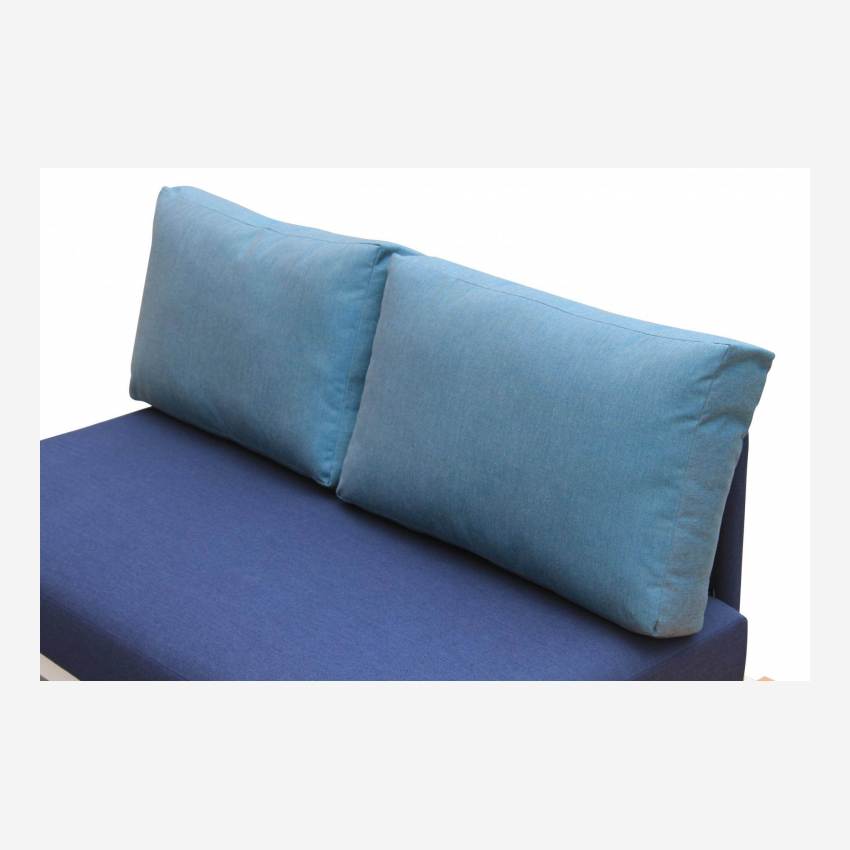 Canapé de jardin en aluminium blanc poudré avec table à gauche + Coussins Sunbrella bleu indigo