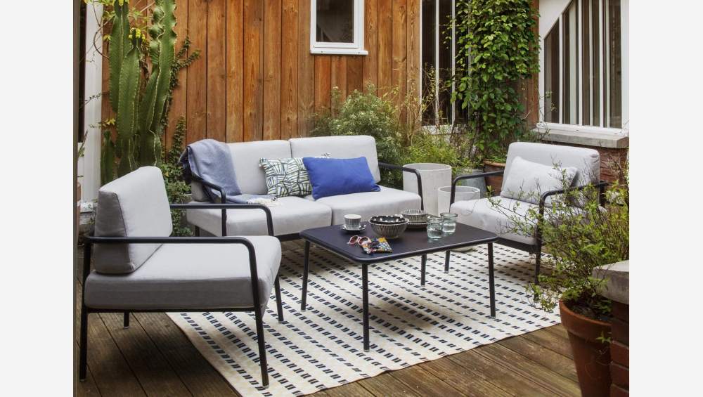Conjunto de jardín con sofá de 2 plazas, 2 butacas y mesa de centro de aluminio