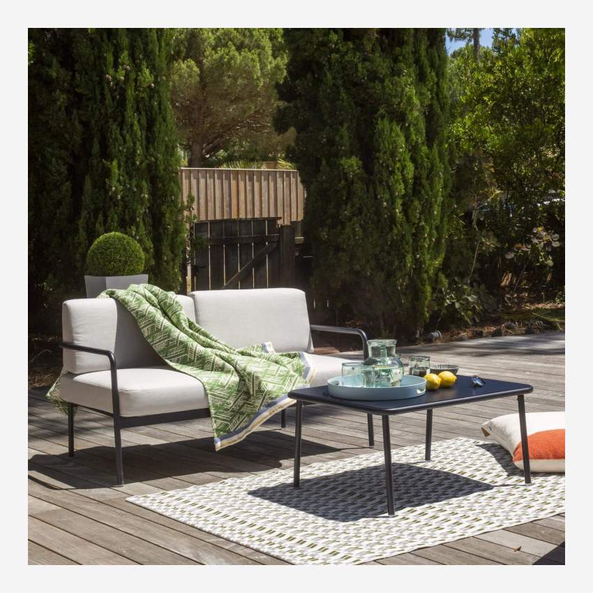 Conjunto de jardín con sofá de 2 plazas, 2 butacas y mesa de centro de aluminio