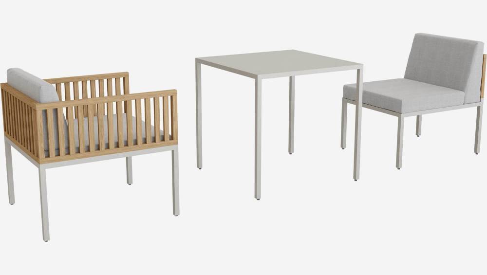 Set di mobili da giardino con 2 poltrone e tavolo in legno di acacia e acciaio - Tortora