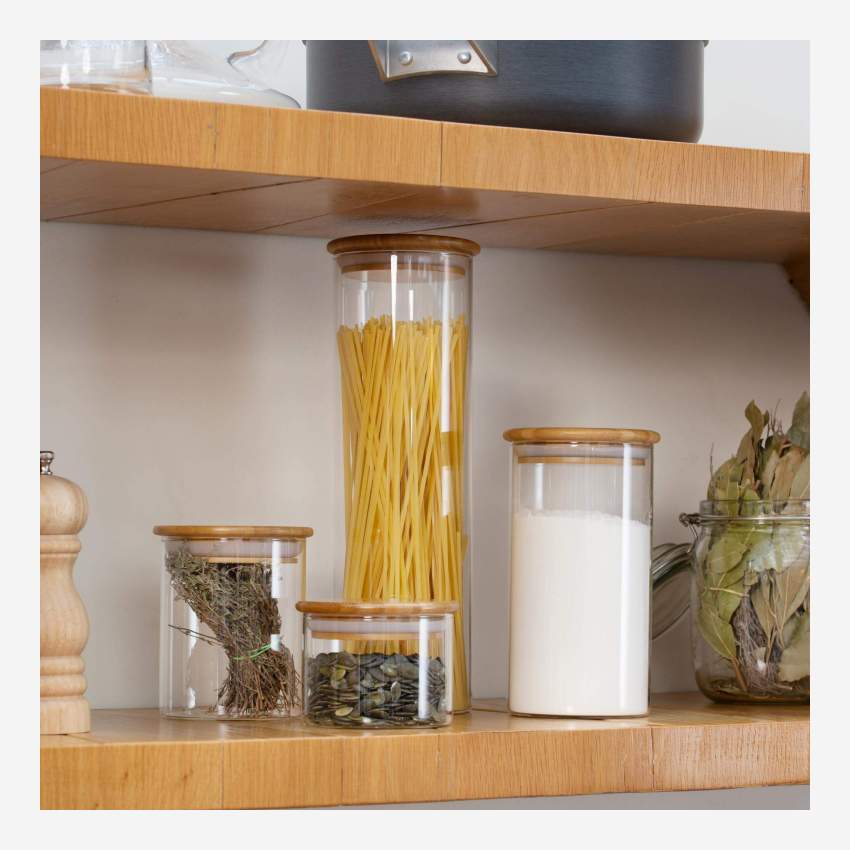 Glasbehälter mit Deckel aus Bambus - 10 x 20 cm