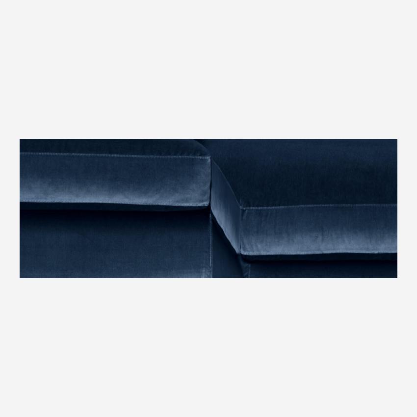 Sofá de ángulo 2 plazas de terciopelo - Azul marino - Patas roble