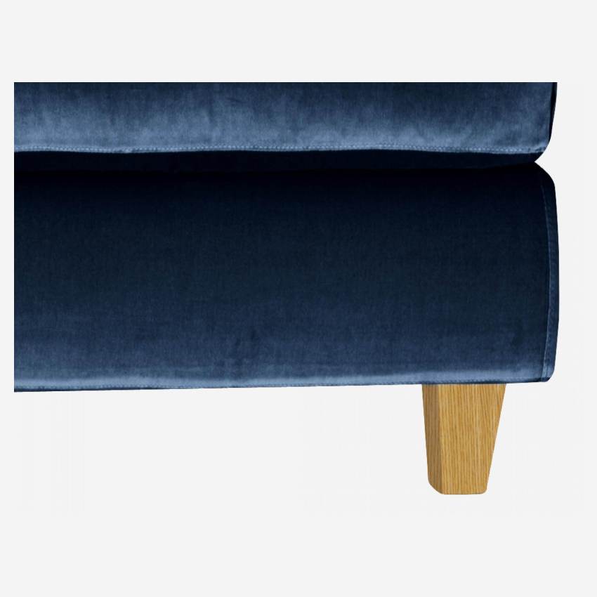 Canapé d'angle 2 places en velours - Bleu marine - Pieds chêne