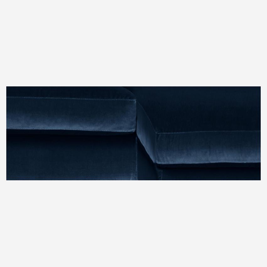 Canapé d'angle 2 places en velours - Bleu marine - Pieds noirs