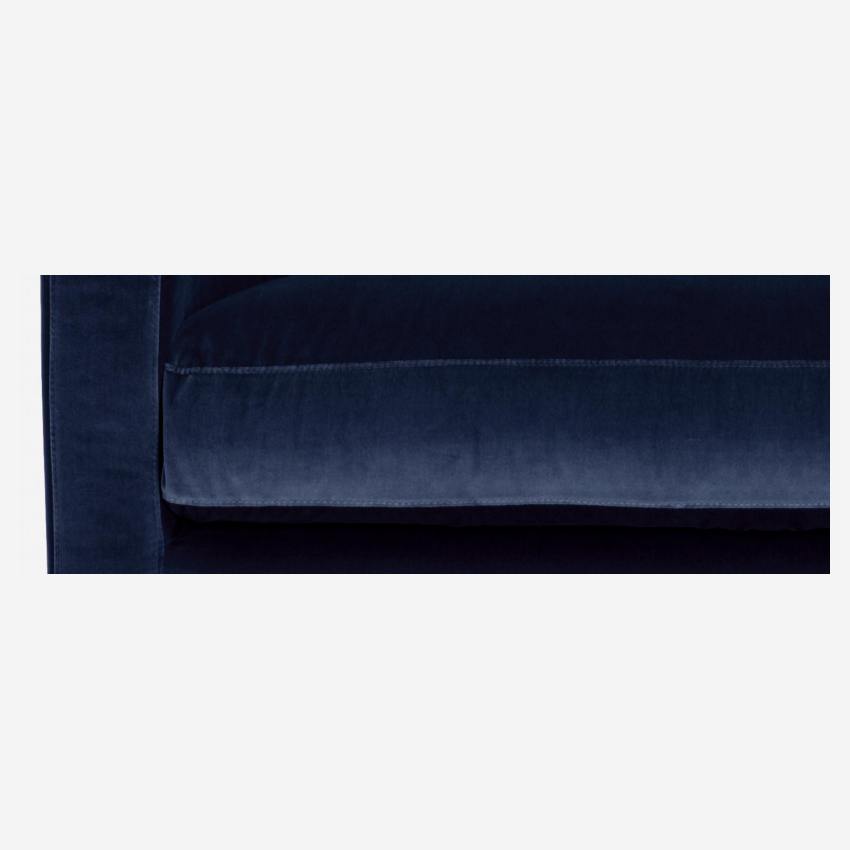Sofá compacto de terciopelo - Azul marino - Patas roble