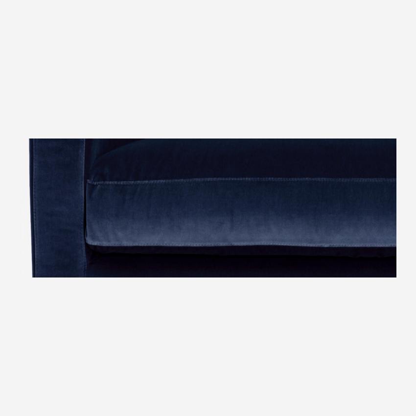 Canapé compact en velours - Bleu marine - Pieds chêne