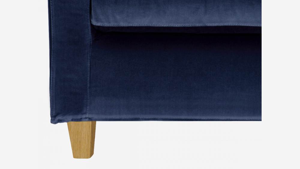 Canapé compact en velours - Bleu marine - Pieds chêne