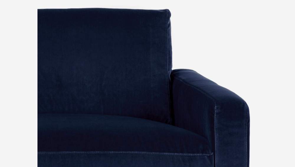 Sofá compacto de terciopelo - Azul marino - Patas roble