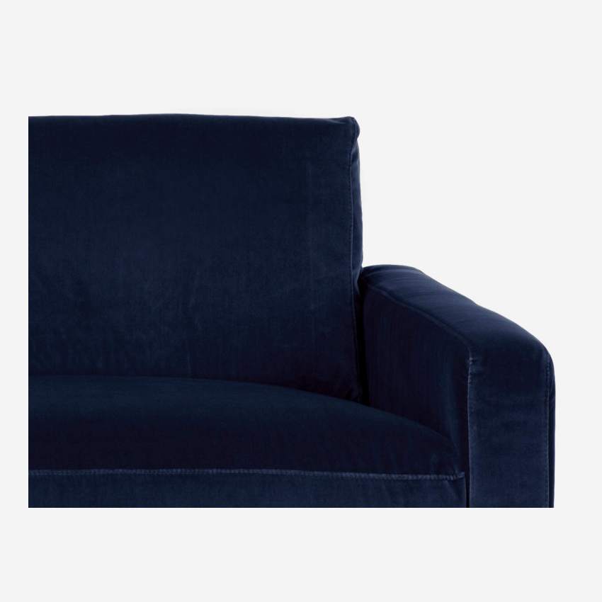 Sofá compacto em veludo - azul marinho - Pés madeira