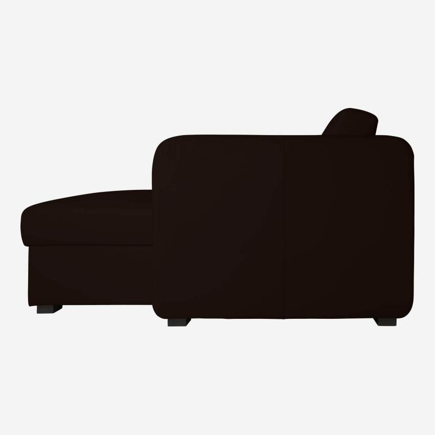 Sofá cama esquinero reversible 3 plazas de piel con almacenaje - Castaño