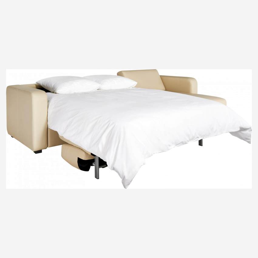 Sofá cama esquinero reversible 2 plazas de piel con almacenaje - Crema