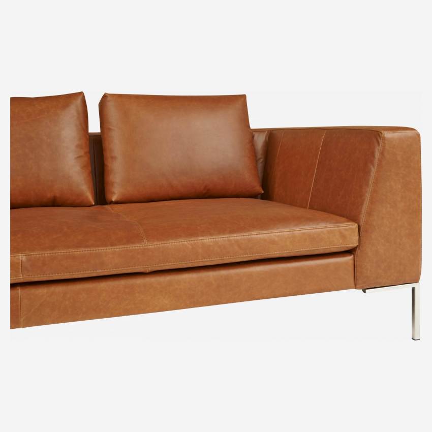 Canapé 3 places avec méridienne gauche en cuir Vintage Leather - Marron cognac