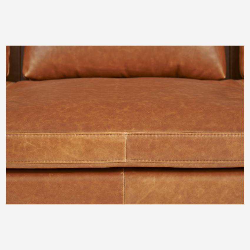 Sofá 3 plazas con chaise longue izquierda de piel Vintage - Marrón coñac