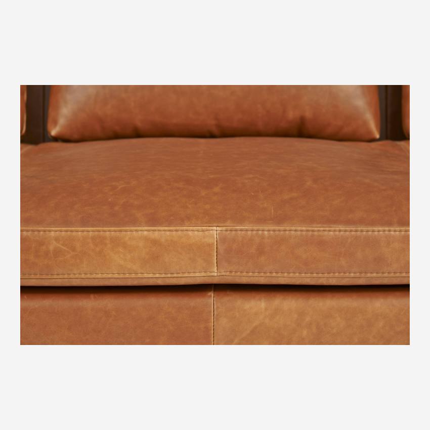 Sofá 3 plazas con chaise longue izquierda de piel Vintage - Marrón coñac