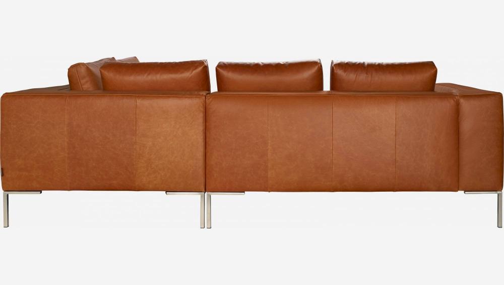 Sofá de 2 lugares com chaise longue direita em pele Vintage Leather - Castanho conhaque