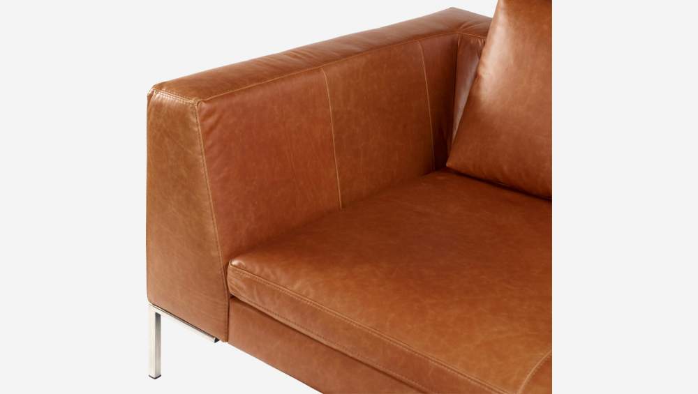 Sofá 2 plazas con chaise longue derecha de piel Vintage - Marrón coñac