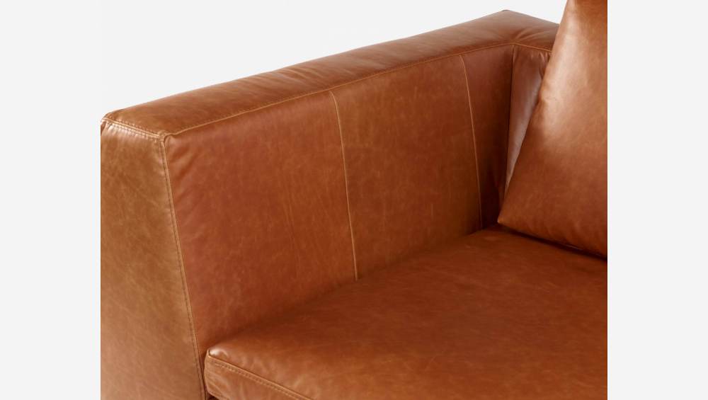 Sofá de 2 lugares com chaise longue direita em pele Vintage Leather - Castanho conhaque
