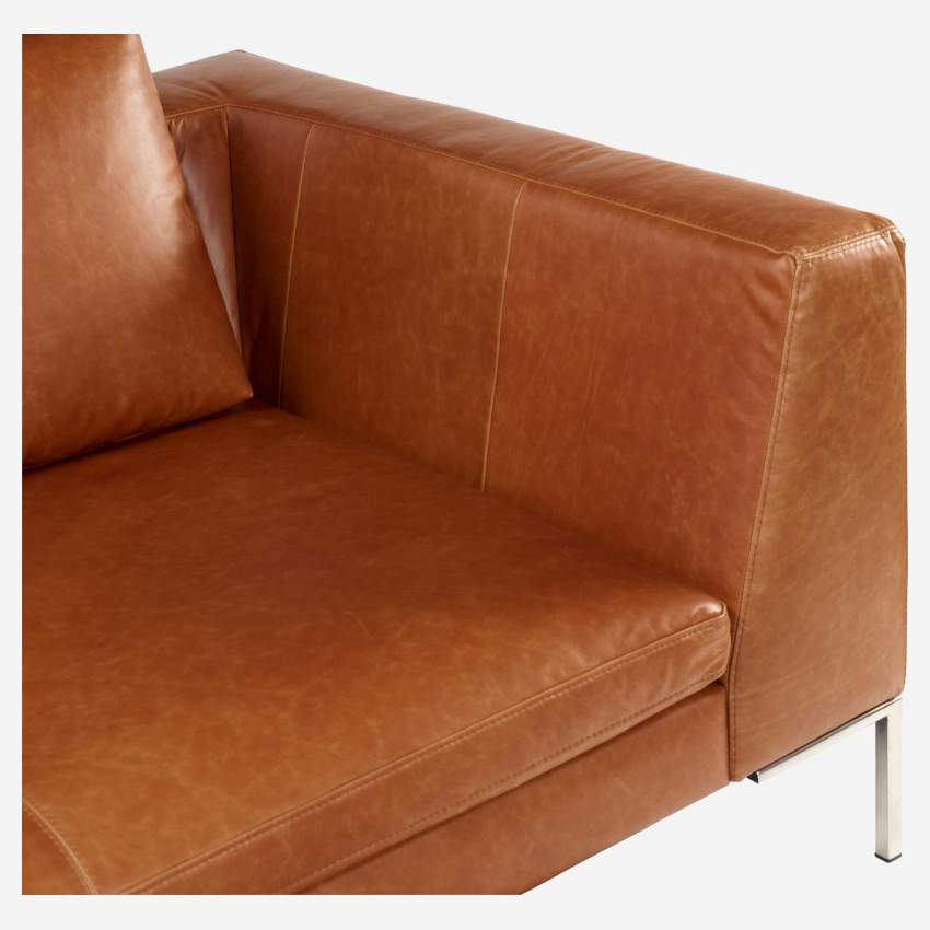 Sofá 2 plazas con chaise longue izquierda de piel Vintage - Marrón coñac