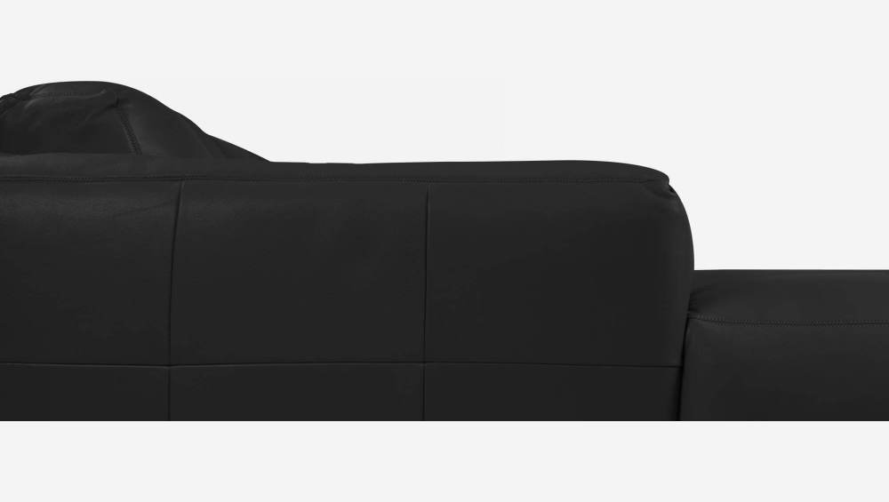 Sofá de 3 lugares com chaise longue esquerda em pele Savoy - Preto obsidiana