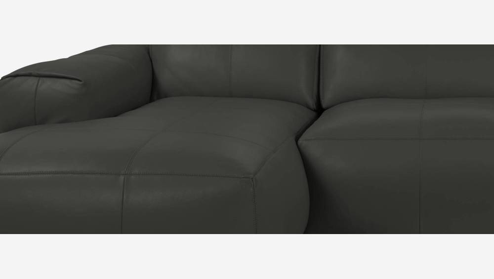 Sofá de 3 lugares com chaise longue esquerda em pele Savoy - Cinzento ardósia