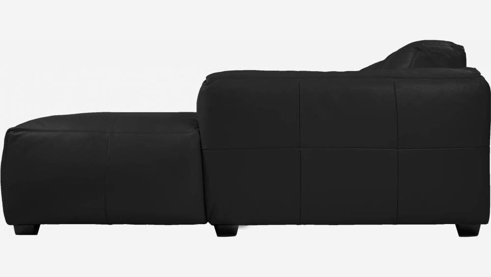 Sofá de 3 lugares com chaise longue direita em pele Savoy - Preto obsidiana