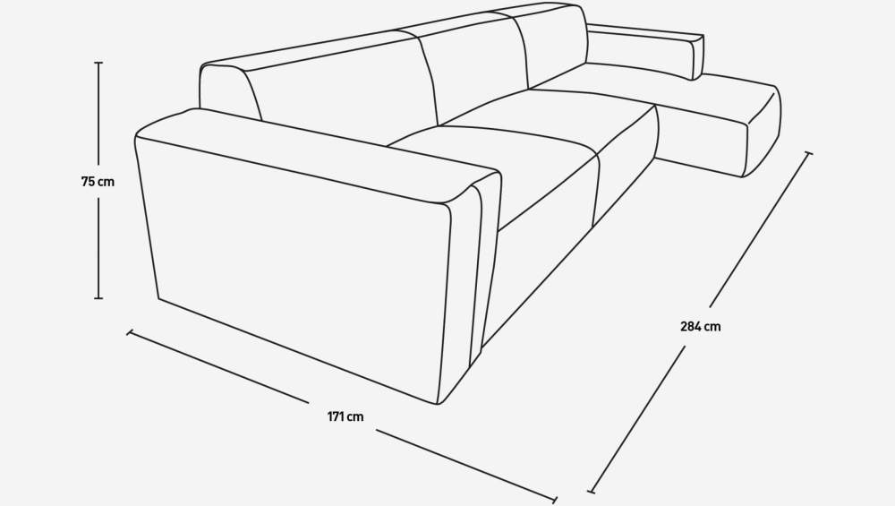 Sofá de 3 lugares com chaise longue direita em pele Savoy - Castanho conhaque