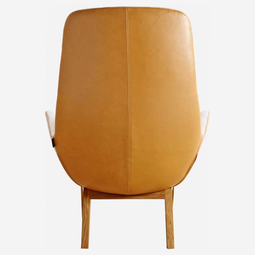 Sessel aus Lecce-Stoff - Beige und Vintage-Leder - Eichenfüße