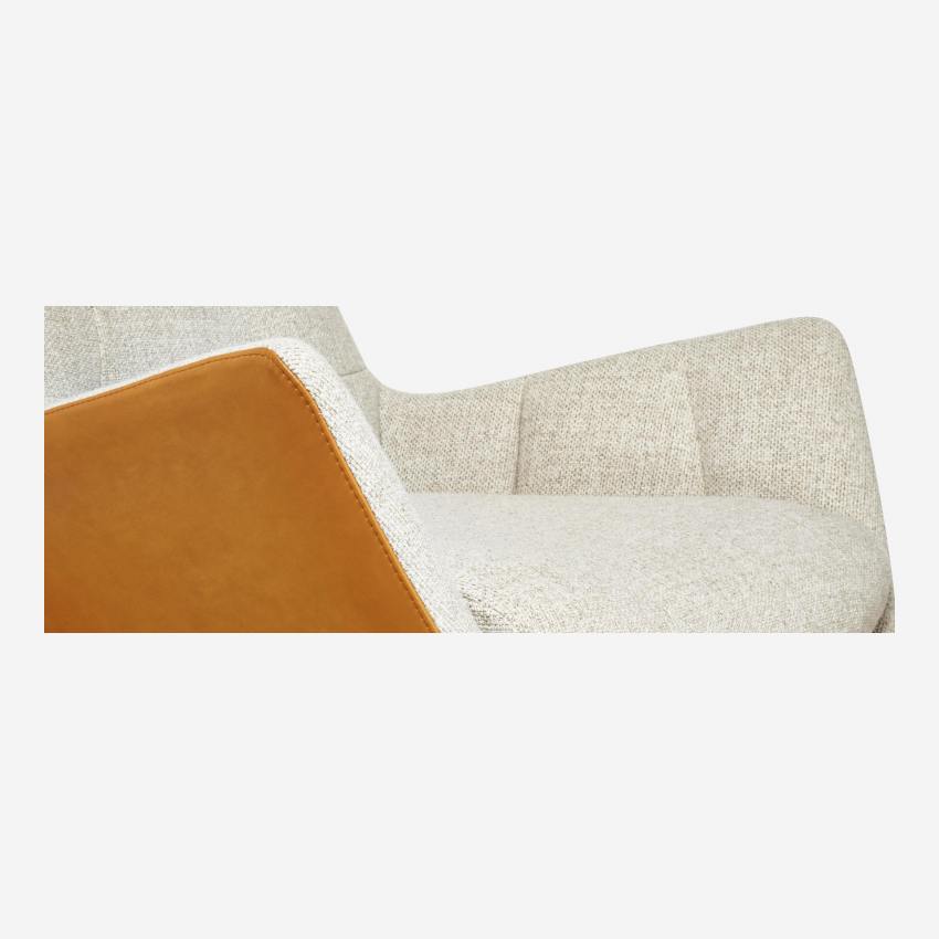 Fauteuil en tissu Lecce Beige et cuir Vintage - Pieds chêne