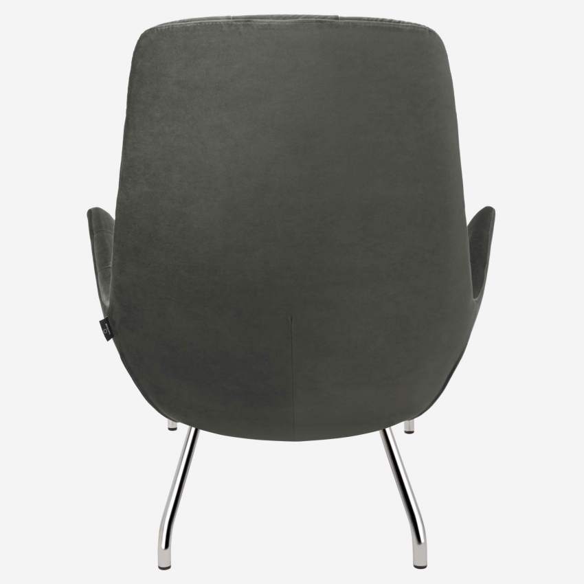 Sessel aus Samt - Schiefergrau - Füße aus verchromtem Stahl