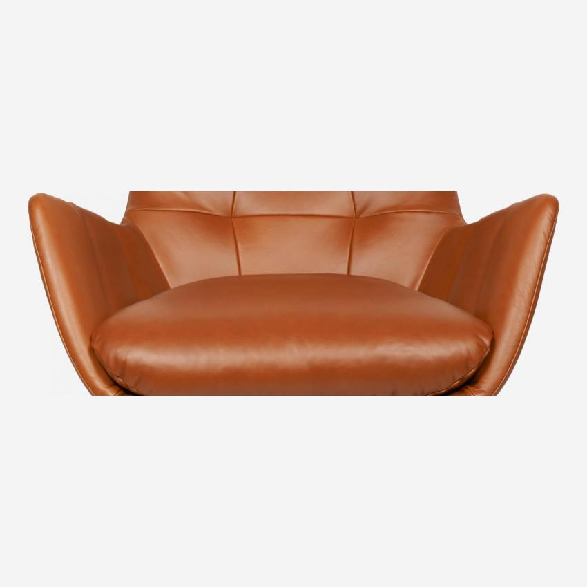 Sessel aus Vintage-Leder - Cognacbraun - Schwarze Füße