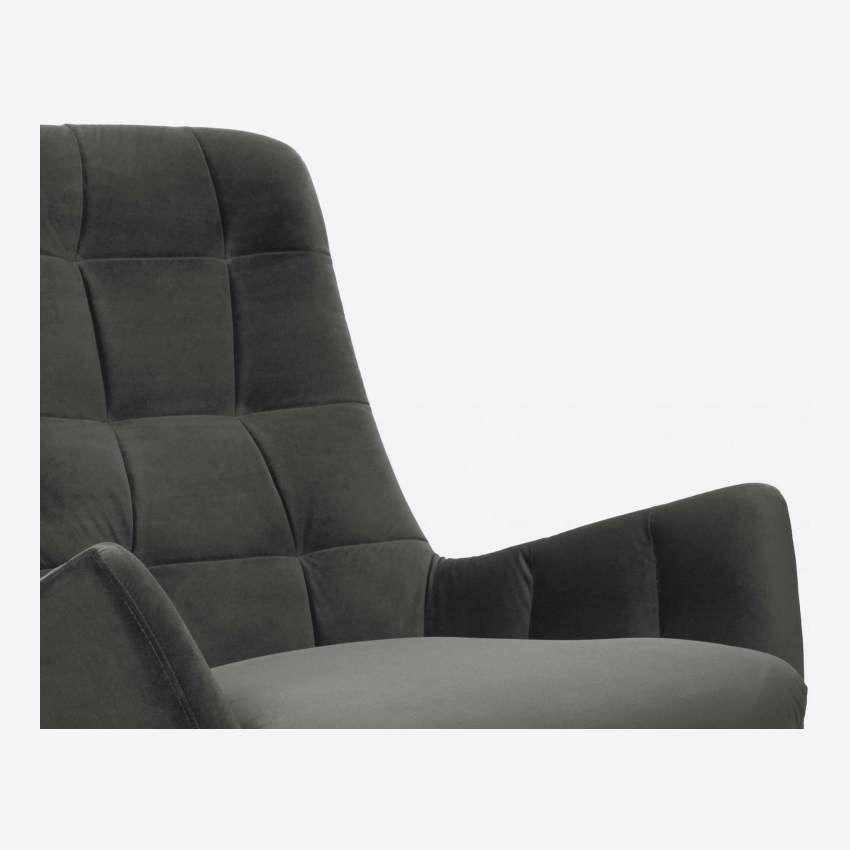 Sessel aus Samt - Schiefergrau - Schwarze Füße