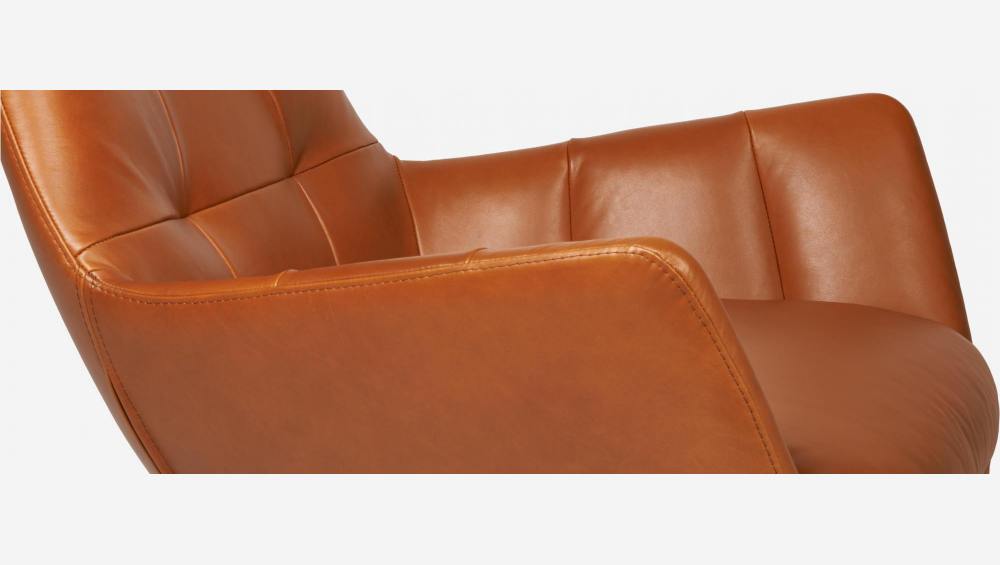 Sessel aus Vintage-Leder - Cognacbraun - Eichenfüße