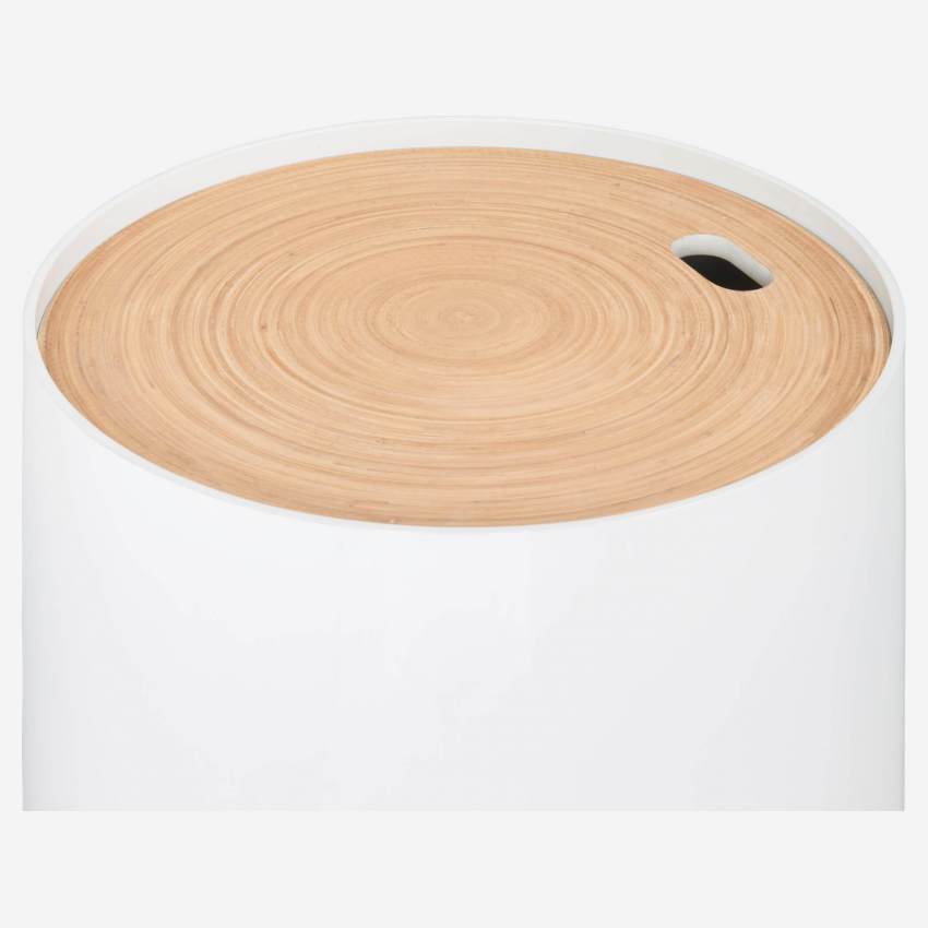 Tavolo d’appoggio in legno laccato e bambù - 40 cm – Bianco